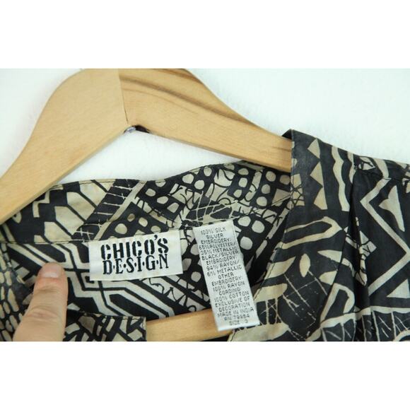 Chicos 3 L Silk FLAW Embroidered Fish Jacket Boho Artsy Embellished Maximalist - Picture 8 of 14